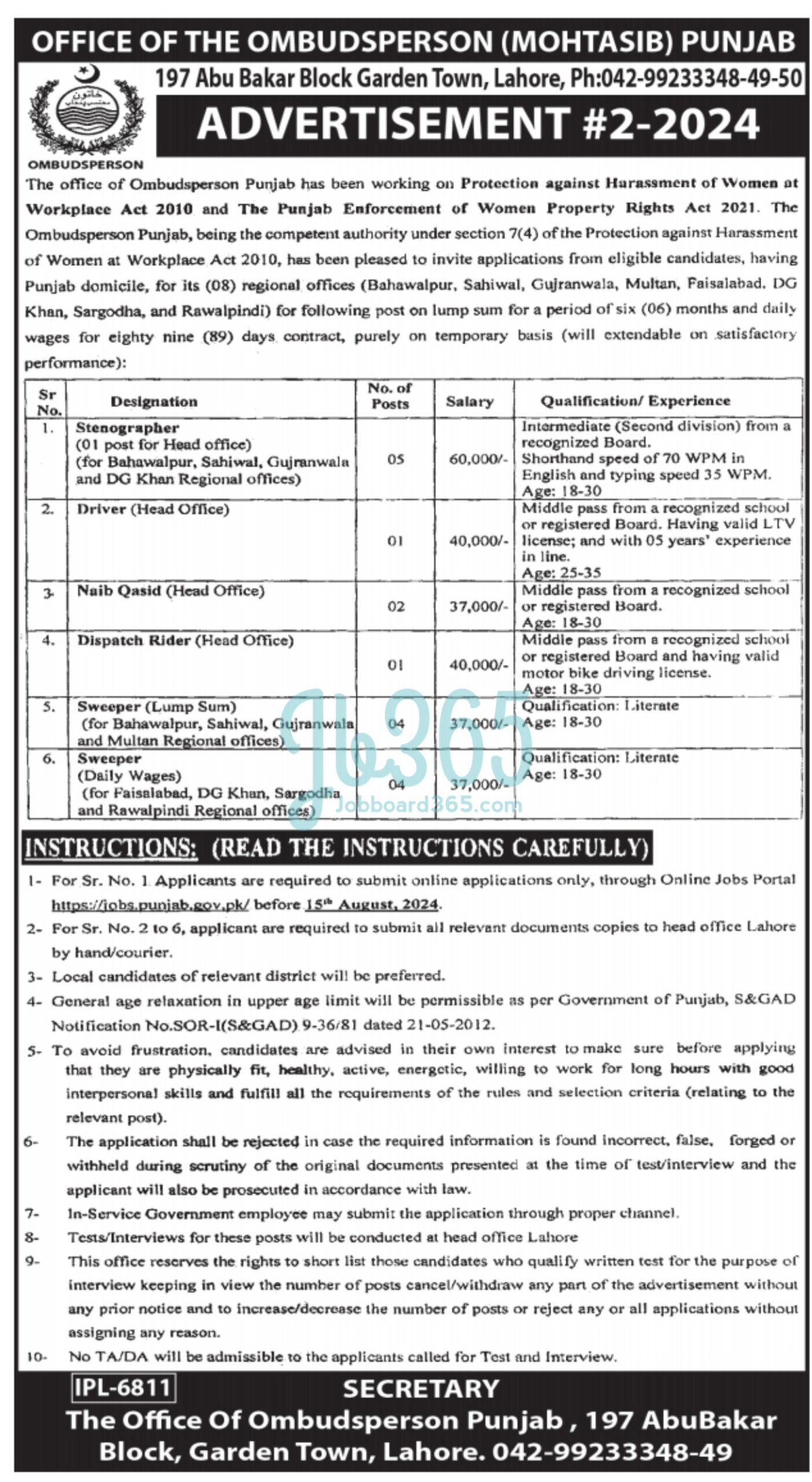 Vacancies Available At Office Of Ombudsman Punjab Latest Provincial Ombudsman Mohtasib Jobs 2024 Pakistan