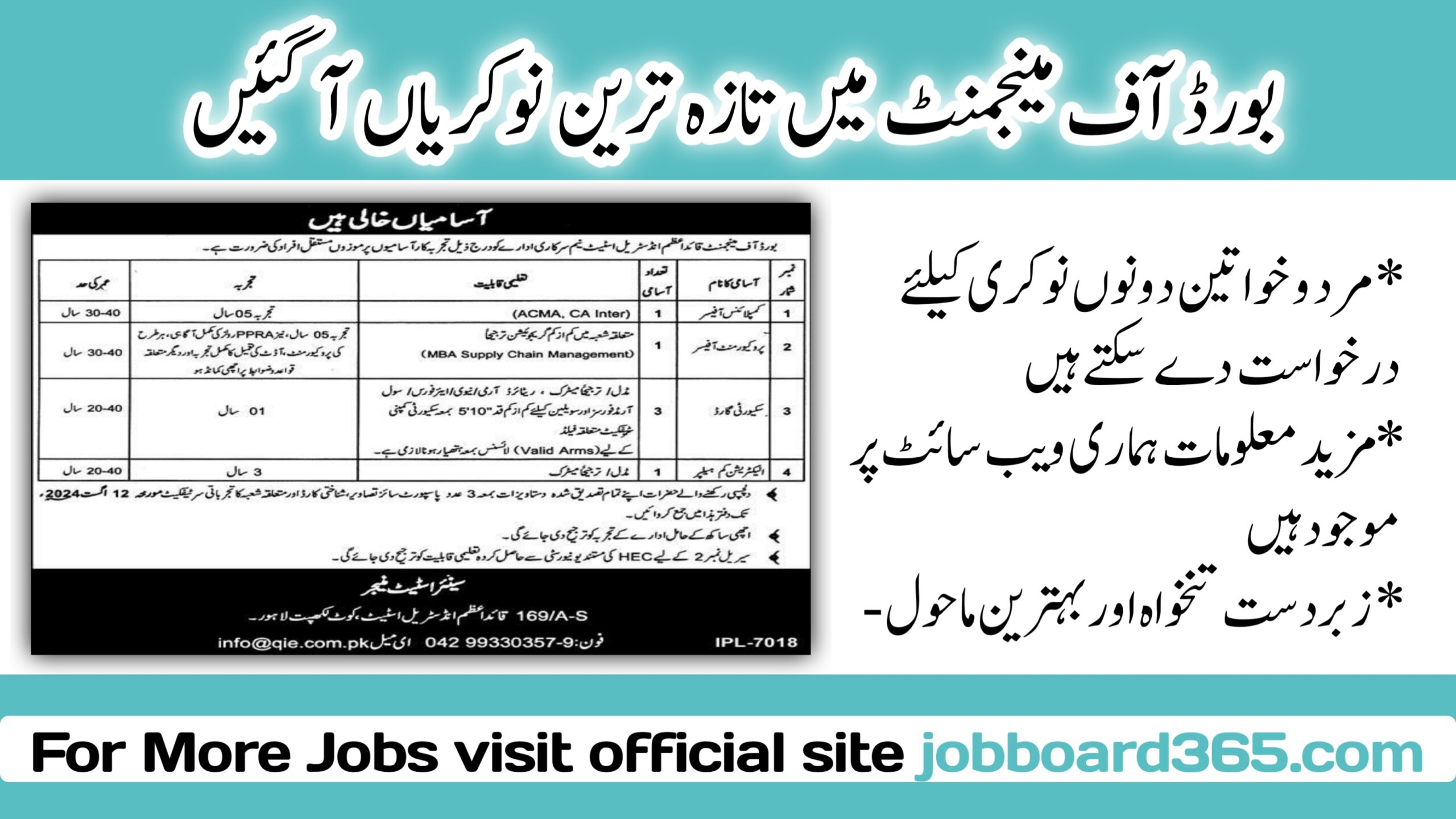 Board of Management Quaid E Azam Industrial Estate Jobs 2024 Board Of Management Quaid E Azam Industrial Estate Jobs