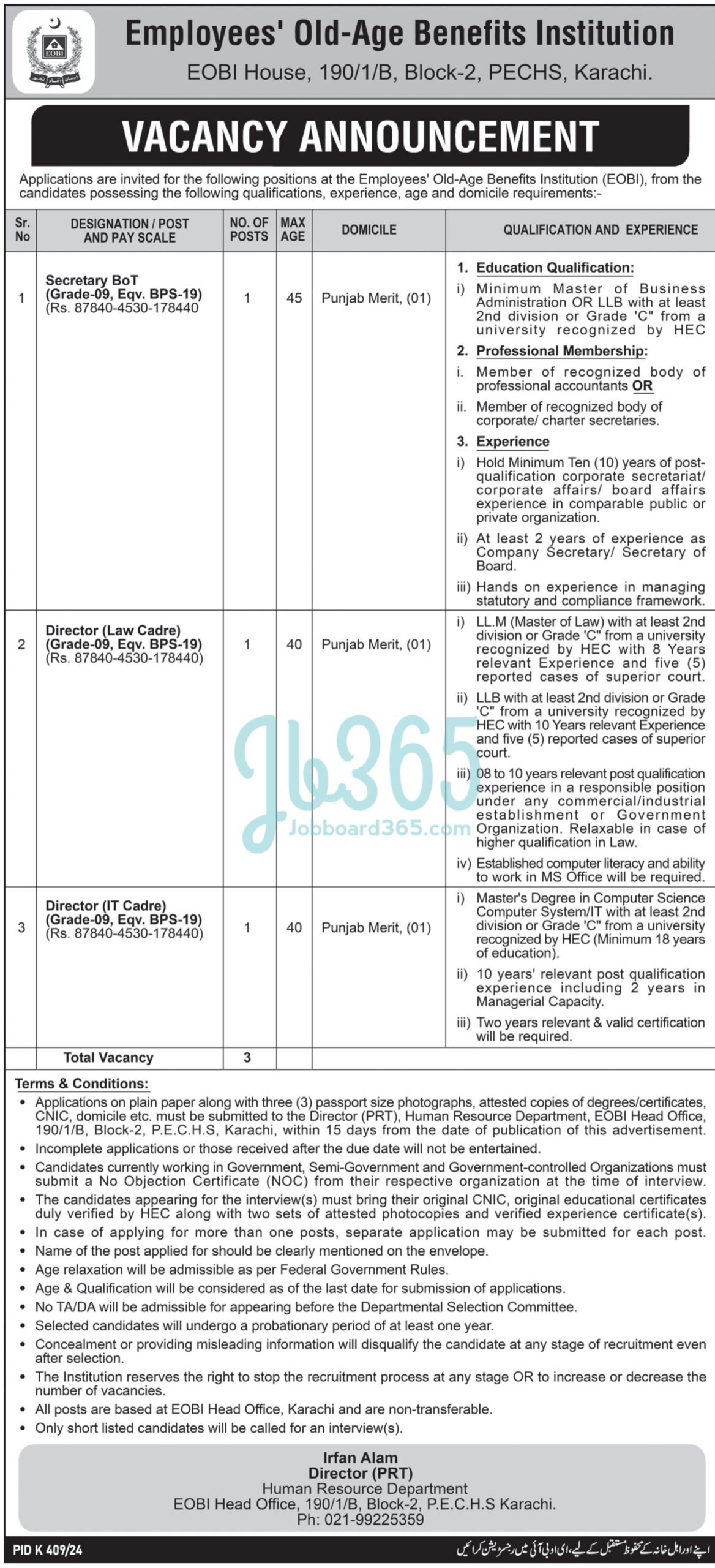 Employees Old Age Benefits Institution EOBI Jobs 2024
Job Vacancies At Employees Old Age Benefits Institution EOBI