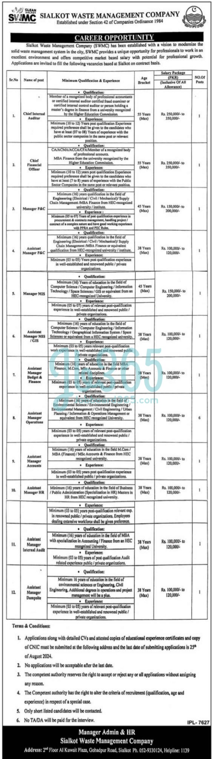 Sialkot Waste Management Company SWMC Jobs 2024
Latest Sialkot Waste Management Company Swmc Jobs 2024 Pakistan