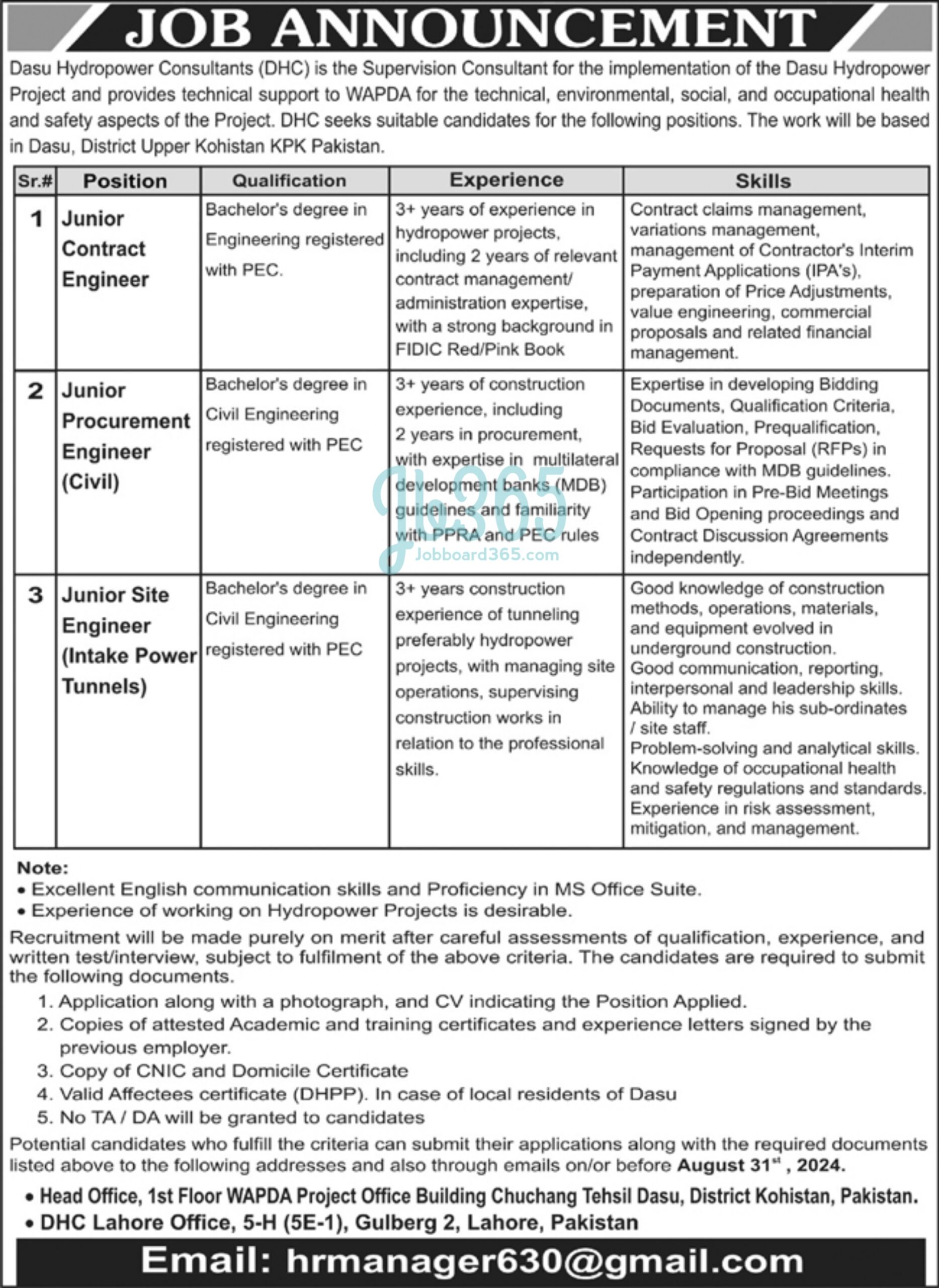 Dasu Hydropower Consultants DHC WAPDA Jobs 2024
Water and Power Development Authority WAPDA Jobs