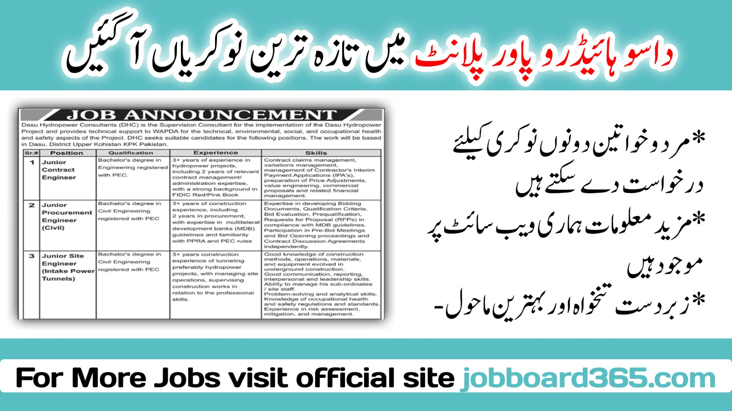 Dasu Hydropower Consultants DHC WAPDA Jobs 2024 Water and Power Development Authority WAPDA Jobs