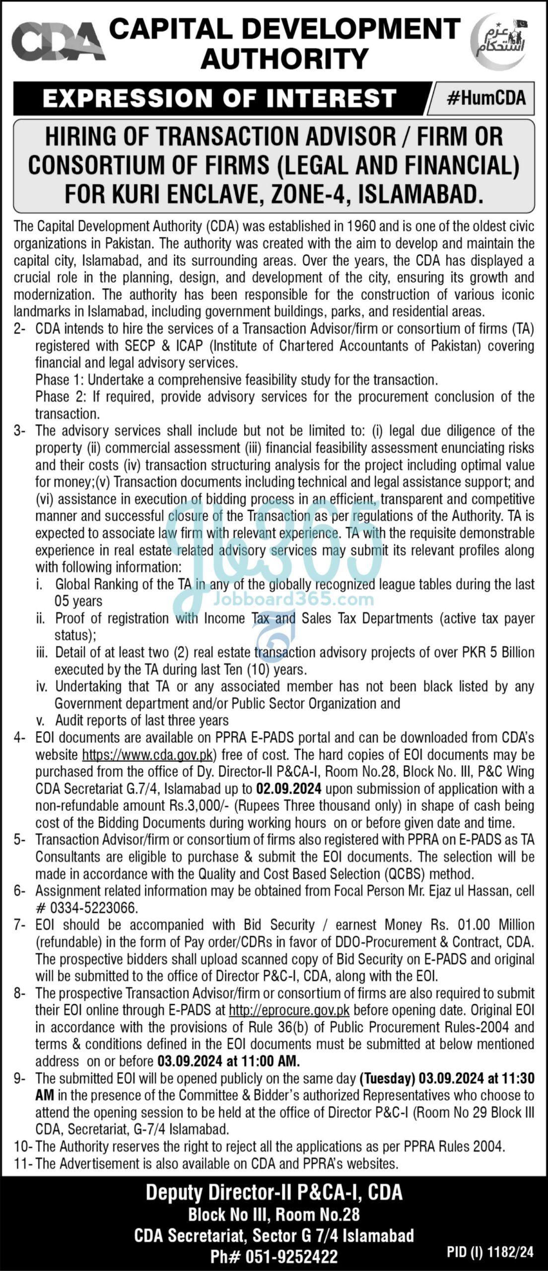 Capital Development Authority CDA Jobs 2024
Consultancy Position at Capital Development Authority CDA