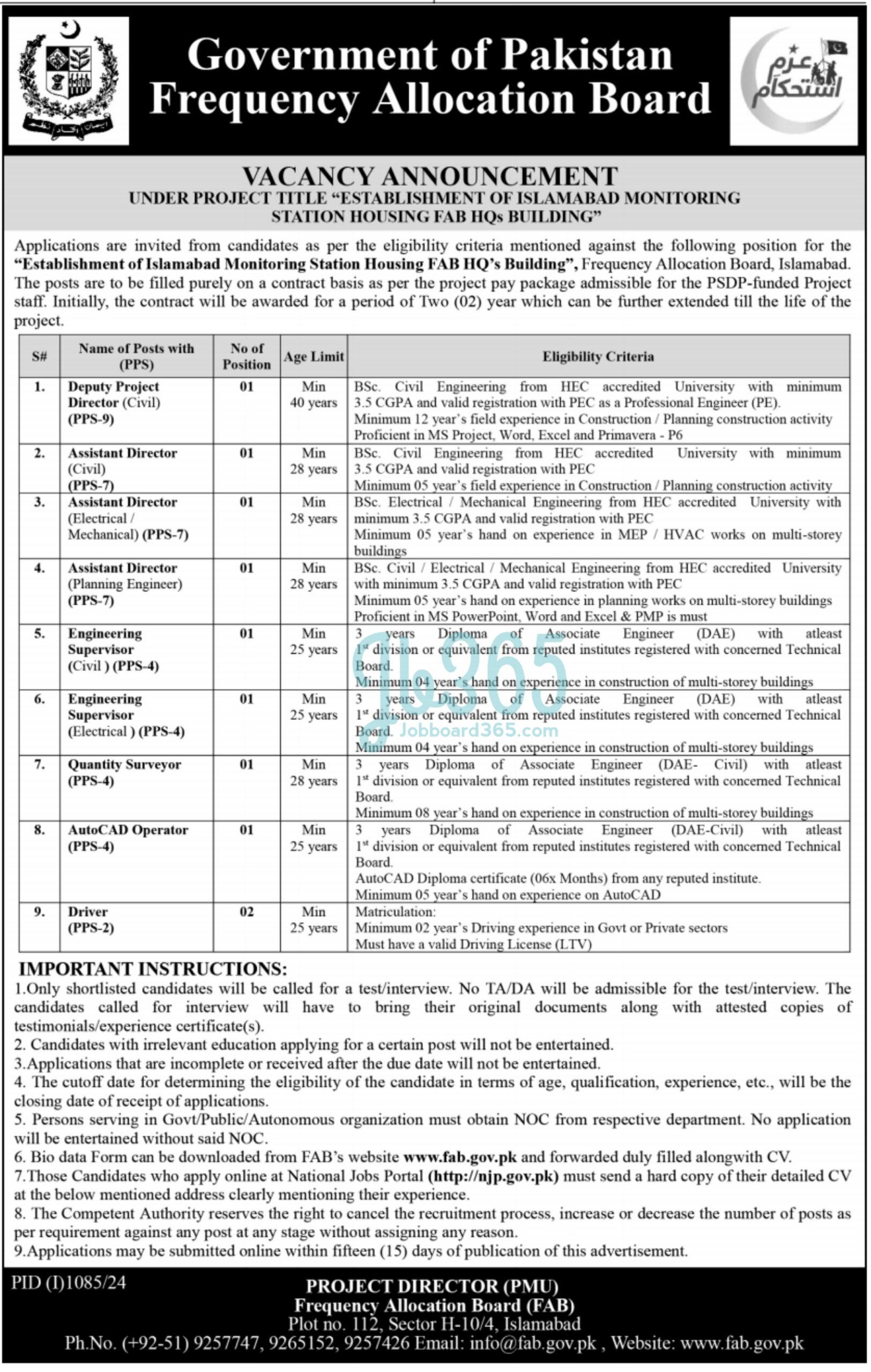 Frequency Allocation Board FAB Islamabad Jobs 2024
Job Positions at Frequency Allocation Board jobs 2024