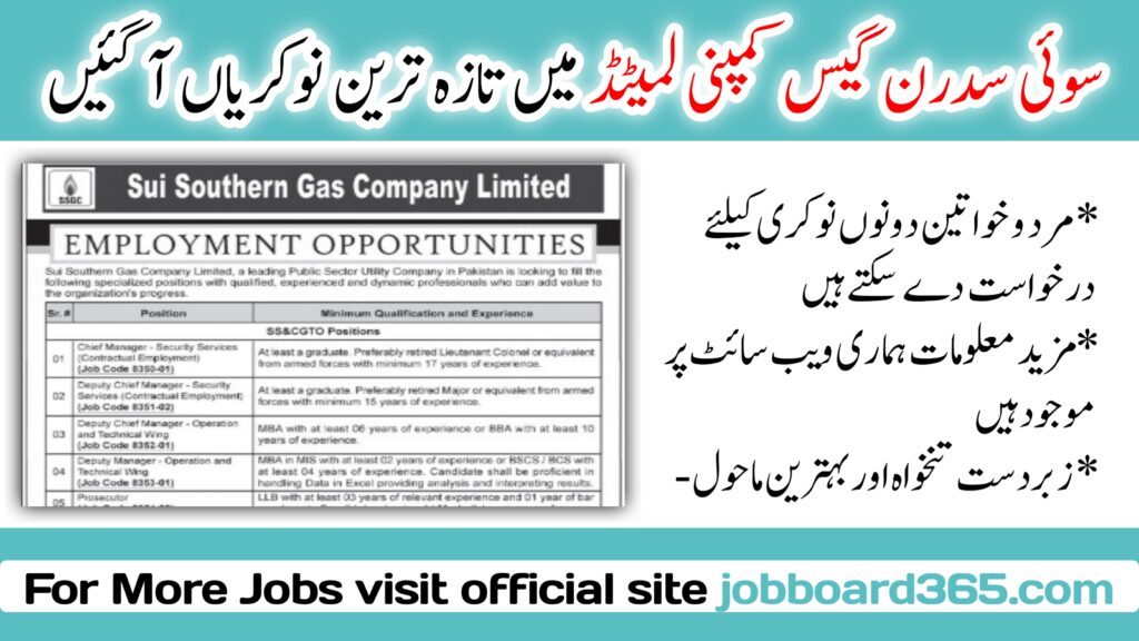 Sui Southern Gas Company Ltd Islamabad Jobs 2024 Jobs Advertisement at Sui Southern Gas Company Limited SSGC